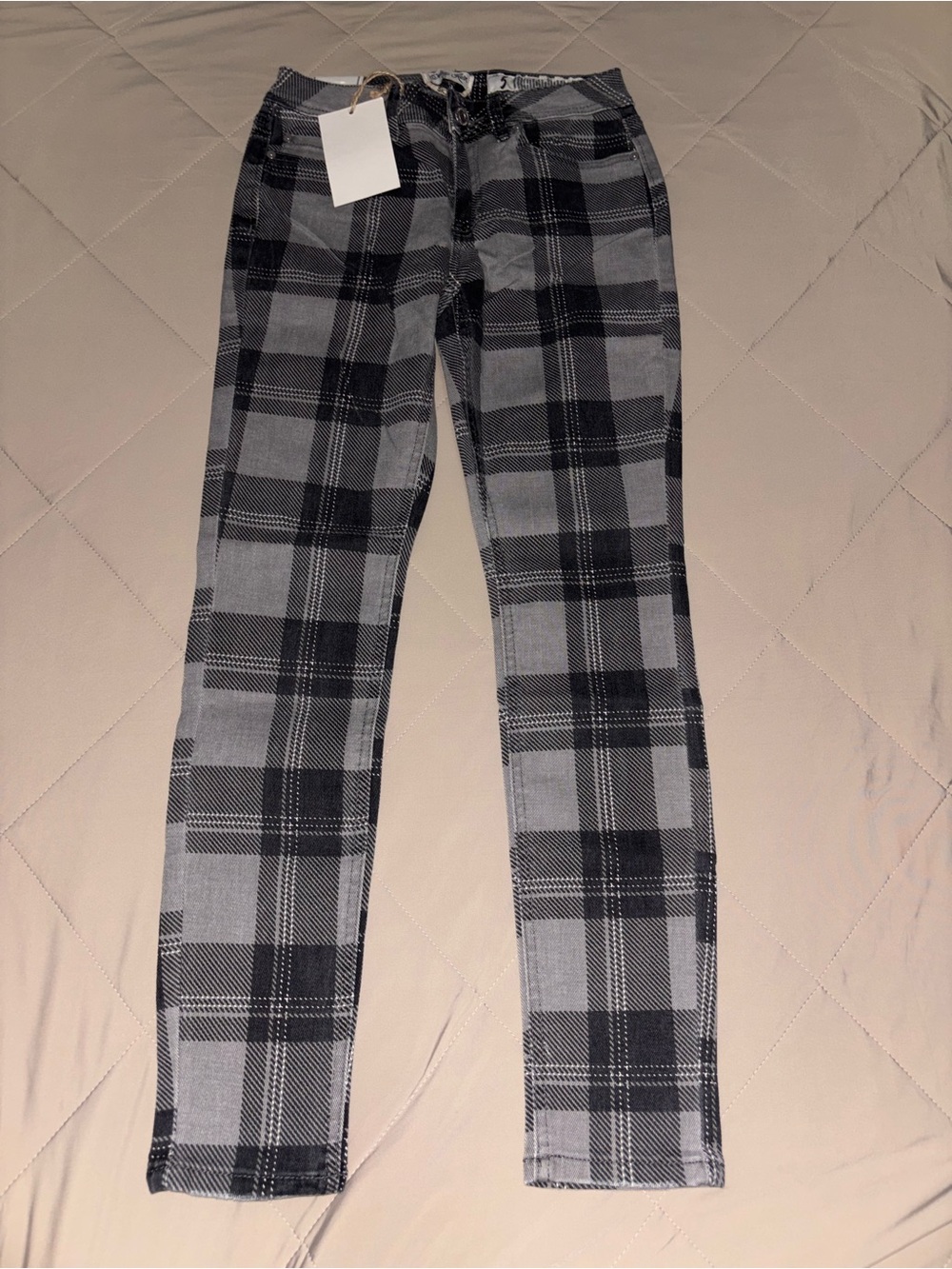 Indigo Rein Black & Gray Plaid Skinny Jeans